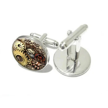 SUTEYI Módne Ručné Pánske manžetové gombíky Vintage Strojov Steampunk Cufflink Charms Hodiny, Sklenené Cabochon Tričko manžetové Šperky