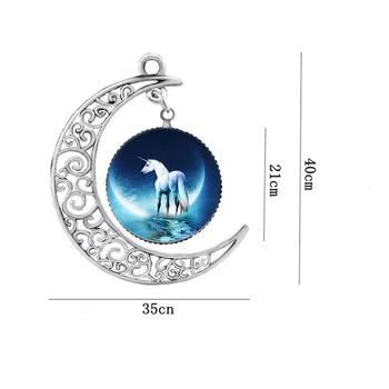 SUTEYI Módny Štýl Silver Moon Prívesok Bielom Koni Jednorožec Náhrdelník Jednorožec Šperky Mesiac Tvarované Sveter Reťazca