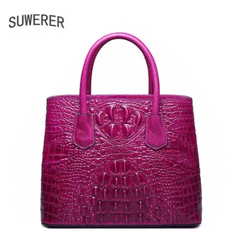 SUWERER nové Originálne Kožené ženy tašky pre ženy, luxusné kabelky ženy tašky Krokodíla vzor ženy originálne kožené kabelky