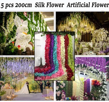 Svadobné Dekorácie Hodváb Kvet, Umelé Kvety, Svadba Wisteria Viniča Ratan Na spoločenské Domov Garden Hotel dekor 200 cm