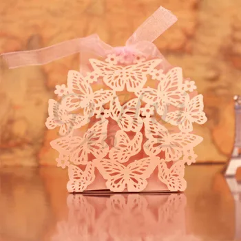 Svadobné duté candy krabice biele, ružové a motýľ laser okno so stuhou čokoládové sušienky pečenie cookies balenie strana prospech darček