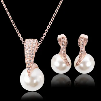 Svadobné hostiny package šperky sady Drahokamu Simulované Pearl náušnice, náhrdelník