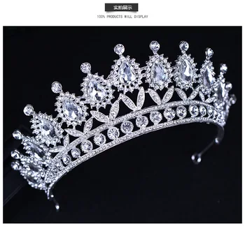 Svadobné Svadobné Crystal Tiara Korún Princezná, Kráľovná Sprievod Prom Drahokamu Striebro Tiara Hlavový Most Svadobné Doplnky Do Vlasov