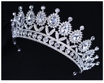 Svadobné Svadobné Crystal Tiara Korún Princezná, Kráľovná Sprievod Prom Drahokamu Striebro Tiara Hlavový Most Svadobné Doplnky Do Vlasov