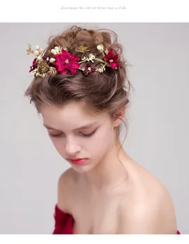Svadobné Svadobné Doplnky Do Vlasov Zlatý Motýľ Garland Hairbands Tiara Koruny Červený Kvet Perly Vlasy Kus Šperky Ženy Hlavový Most