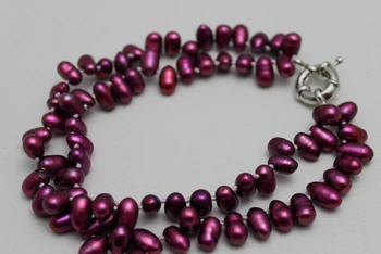 Svadobné Ženu Šperky, Perly 2 Strand Náramok 10 mm Svetlé Deep Purple Barokový Prírodné Sladkovodné Perly Náramok
