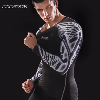 Svalové Muži Kompresie Napnutá Pleť Tričko Dlhé Rukávy 3D Vytlačí Rashguard Fitness Základná Vrstva vzpieraní Mužov Topy Nosenie