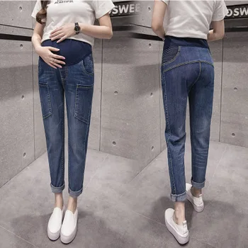Svetlo modrá materskej džínsy zjednodušený dizajn bavlnené nohavice pre tehotné ženy