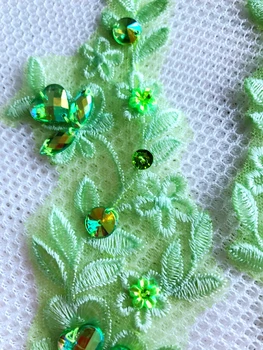 Svetlo zelená šiť na kvety škvrny rozpustné vo Vode výšivky, čipky nášivka 32*6typ