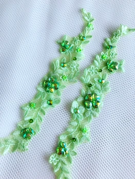 Svetlo zelená šiť na kvety škvrny rozpustné vo Vode výšivky, čipky nášivka 32*6typ