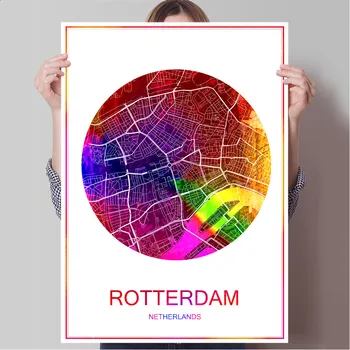 Svetoznámej Mape Mesta ROTTERDAM v Holandsku Tlač Plagátu Vytlačiť na Papier alebo Plátno na Stenu-Nálepky Bar, Kaviareň v Obývacej Izbe Domova