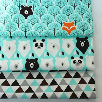 Syunss Bavlna Twill Modrá Cartoon Lesných Stromov Medveď Panda Geometrie Textílie Tissu pre DIY Dieťa posteľná bielizeň List Oblečenie, Dekorácie
