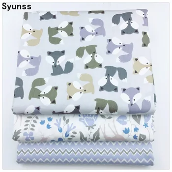 Syunss Nové Gray Fox Vlny Tlač Bavlnená Tkanina pre dekorácie Diy Šitie Patchwork Vankúše posteľnej bielizne a Textilných Prešívanie Tecido Plavidlá