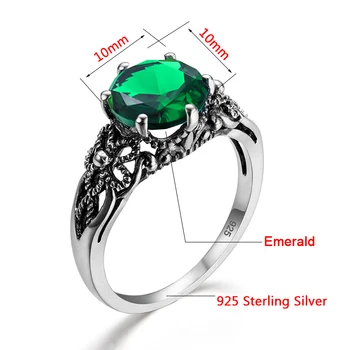 Szjinao ručne vyrábané prívesky článok 925 sterling silver šperky dizajn viktoriánskej žena antické striebro zelený smaragd krúžok
