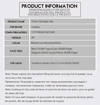 T-FC50D T-FC50 T FC50 K C M Y s tonerom čip pre Toshiba e-Studio 2555C 3555C 4555C 5055C 2555 5055 C farba prášok reset