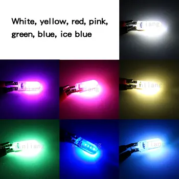 T10 194 W5W Klin COB LED Silica gel Auto značky ľahké čítanie dome Lampa parkovacie žiarovky Biela Ružová Zelená Ľadová modrá modrá Červená Žltá