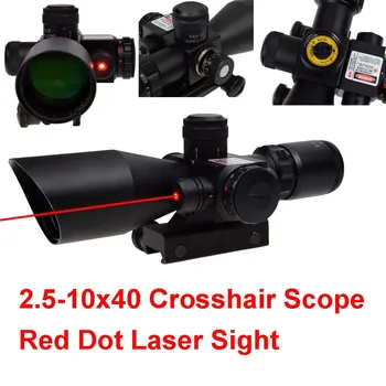 Taktické 2.5-10x40 s 20 mm Železničnej Mount Pre Puška Červená Zelená Bodka Zrakového Rozsah Laserový Zameriavač Combo Optickým Zameriavačom Lov