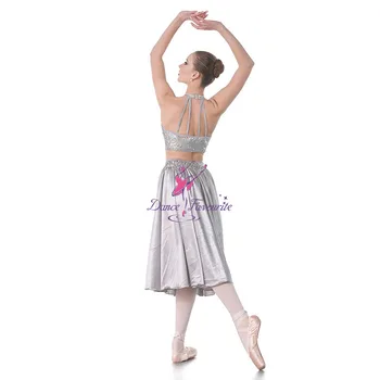 Tanec Obľúbené Sivá Sequin Čipky Bodice Lyrickej Tanečné Šaty s Saténové Sukne Balet Tanečné Kostýmy, Šaty Dancewear