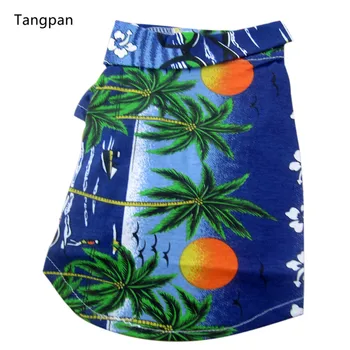 Tangpan Havajské Pláž Coconut Tree Tlač Psa Tričko Letný Tábor Tričko Oblečenie