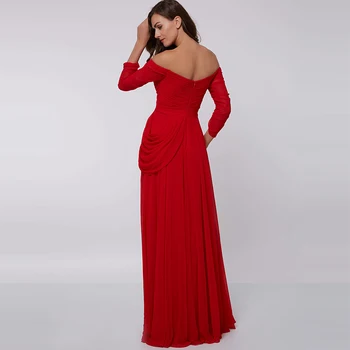 Tanpell ramena večerné šaty červené 3/4 dĺžke rukávov riadok šaty žien skladaný dĺžka podlahy formálne dlhé večerné šaty
