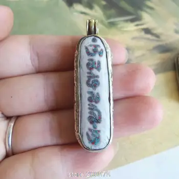 TBP448 Tibetskej Šperky Tibete Bieleho Kovu, Medi Obmedzené Conch Shell Dlho Bar Amulety Tibete šesť slová Mantry Muž Prívesky