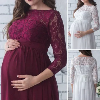 Tehotné Ženy Fotografie Rekvizity 2018 Nové Čipky Materskej Šaty Maxi Šaty Hot Predaj Biele/Červené Víno Tehotenstva Šaty Tehotné Ženy