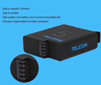TELESIN 2ks 3.85 V 1220mah Náhradná Nabíjateľná Batéria + Skladovacie puzdro pre GoPro Hero 6 Hrdina 5 Black náhradné Batérie