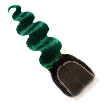 Telo Vlna Zväzky S Uzáverom 1B/Zelená Ombre Zväzky S Uzáverom Sexay Pre-Farebné Ľudské Vlasy Útku 3 Zväzky Pack S Uzáverom