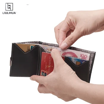Tenké kožené Špeciálny dizajn peňaženky exentri podobné kabelku RFID Blokovanie Originálne Kožené Peňaženky pre Mužov Peniaze Klip