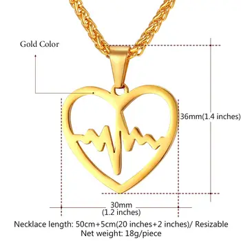 Tep Náhrdelník Pre Ženy, Šperky z Nerezovej Ocele/Zlatá Farba Srdca Elektrokardiogram Náhrdelník Valentines Darček GP2158