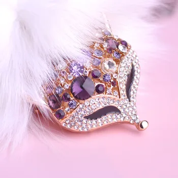 Teplé Biele Pierko Fox Keychain Duté Sa Purple Gold Crystal Kov Zvierat Kľúčenky Pre Sexy Ženy, Taška Dámy Auto Príslušenstvo