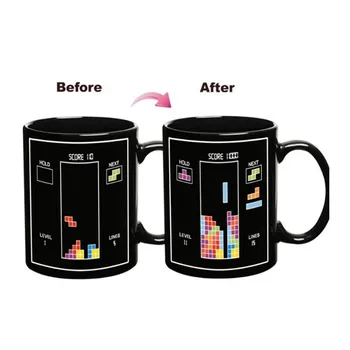 Tetris Zmena Farby Hrnček Teplota Zmena Čaj Káva Hrnčeky Čarovný Keramický Hrnček Darček pre Tetris fanúšikov