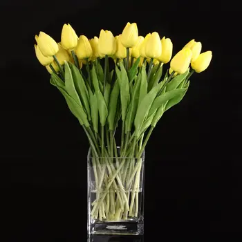 TFBC 10pcs Žltá Latex Tulipán Kvet s Listami Pre Svadobnú Výzdobu