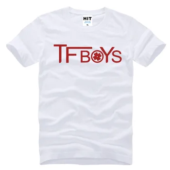 TFBOYS Logo Vytlačené Muži Mens T Tričko Tričko Fashion 2016 Nový Krátky Rukáv O Krk Bavlnené tričko Tee Camisetas Hombre