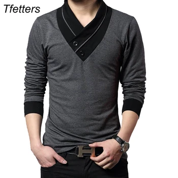 TFETTERS Značky Jeseň Fashion Muži T-tričko T-Shirt Mužov Patchwork tvaru Dlhý Rukáv Slim Fit T-Shirt Bavlna Plus Veľkosti 4XL