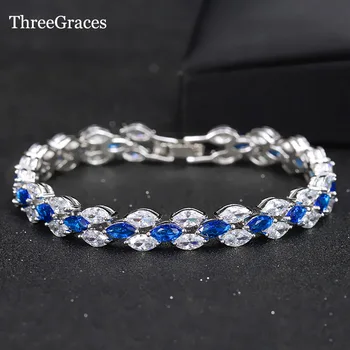 ThreeGraces 4 Farebné Možnosti Fashion CZ Náramok Šperky Marquise Tvar Biely Mix Royal Blue Priateľstvo Náramky Pre Ženy BR118