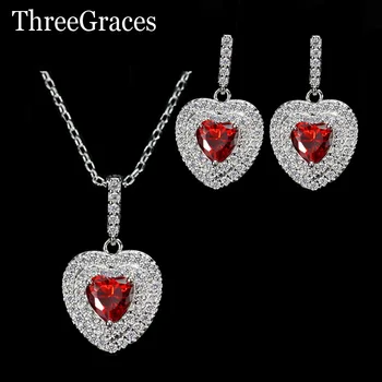 ThreeGraces Krásne Tvare Srdca Jasné Zirconia Micro Pave Fialová Crystal Fashion Striebro 925 Šperky Set Pre Ženy JS205