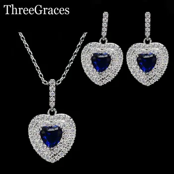 ThreeGraces Krásne Tvare Srdca Jasné Zirconia Micro Pave Fialová Crystal Fashion Striebro 925 Šperky Set Pre Ženy JS205