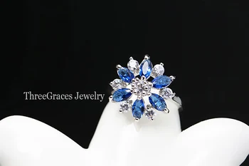 ThreeGraces Značky kórejský CZ Kryštálmi Šperky Šumivé Svetlo Modrá Zirconia Módne Svadobné Zásnubný Prsteň Pre Ženy RG022