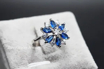 ThreeGraces Značky kórejský CZ Kryštálmi Šperky Šumivé Svetlo Modrá Zirconia Módne Svadobné Zásnubný Prsteň Pre Ženy RG022