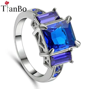 TianBo Blue / Red Crystal Geometrické Krúžok Strieborná / Čierna / Zlatá Farba Vintage Šperky Snubné Prstene Pre Mužov/Ženy Darček, Veľkosť 8