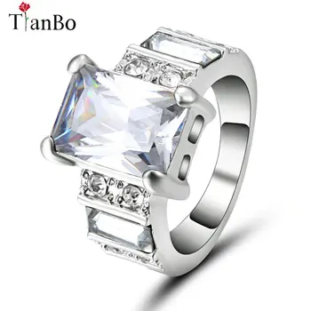 TianBo Nový Dizajn Black / Clear Farba Štvorcový Zirkón Mužov Veľkosť 9 Krúžok Biela / Čierna / Zlatá Farba Crystal Šperky, Zásnubné Prstene
