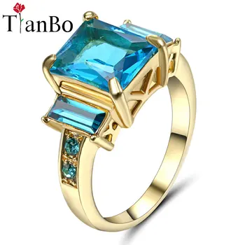 TianBo Sky blue/Pink Crystal Geometrické Krúžok Biela/Čierna/Zlatá Farba Vintage Šperky Snubné Prstene Pre Mužov/Ženy Darček Veľkosť 7