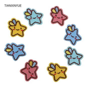 TIANXINYUE 20Pcs 3.8*3.9 cm Multicolor Kreslené Hviezdy Vyšívané Žehlička Na Odznaky Škvrny Na Oblečení Motív Nášivka Nálepky textílie