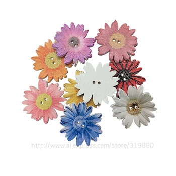 TIANXINYUE 25 mm kvet drevené Tlačidlo Scrapbooking Náhodných farieb Dva Otvory Chryzantéma Tlačidlá,DIY Odevné Doplnky