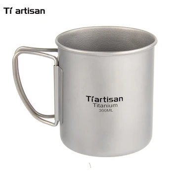 Tiartisan 300 ml Titán Pohár Outdoor Camping Drinkware Ultralight Cestovanie Skladacia Rukoväť Kávové Hrnčeky
