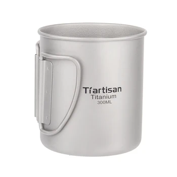 Tiartisan 300 ml Titán Pohár Outdoor Camping Drinkware Ultralight Cestovanie Skladacia Rukoväť Kávové Hrnčeky