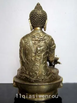 Tibete Tibetskej Buddhis Bhaisajyaguru bronz Na zadnej strane vyrezávané dragon sochu budhu.