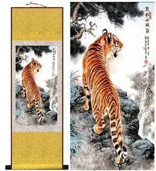 Tiger hodváb umenie maľba Čínske Umenie Maľba Home Office Dekorácie Čínsky tiger picturePrinted maľovanie