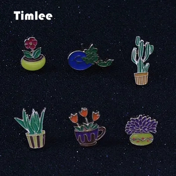 Timlee X070 Nové Krásne Rastlín Kaktus Kvet Trávy Hrniec Kovové Brošňa Kolíky Veľkoobchod